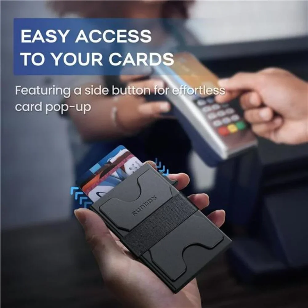 Mens Slim RFID Wallet Pop Up Card Holder Metal Minimalist Wallet Holds 12